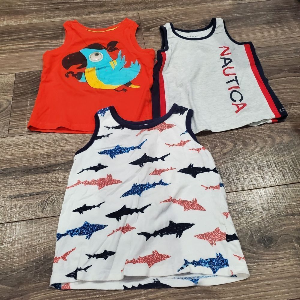 Boys No Sleeve Shirts Size 2-3T Kids Tees - Red, White, Navy 3 Pieces